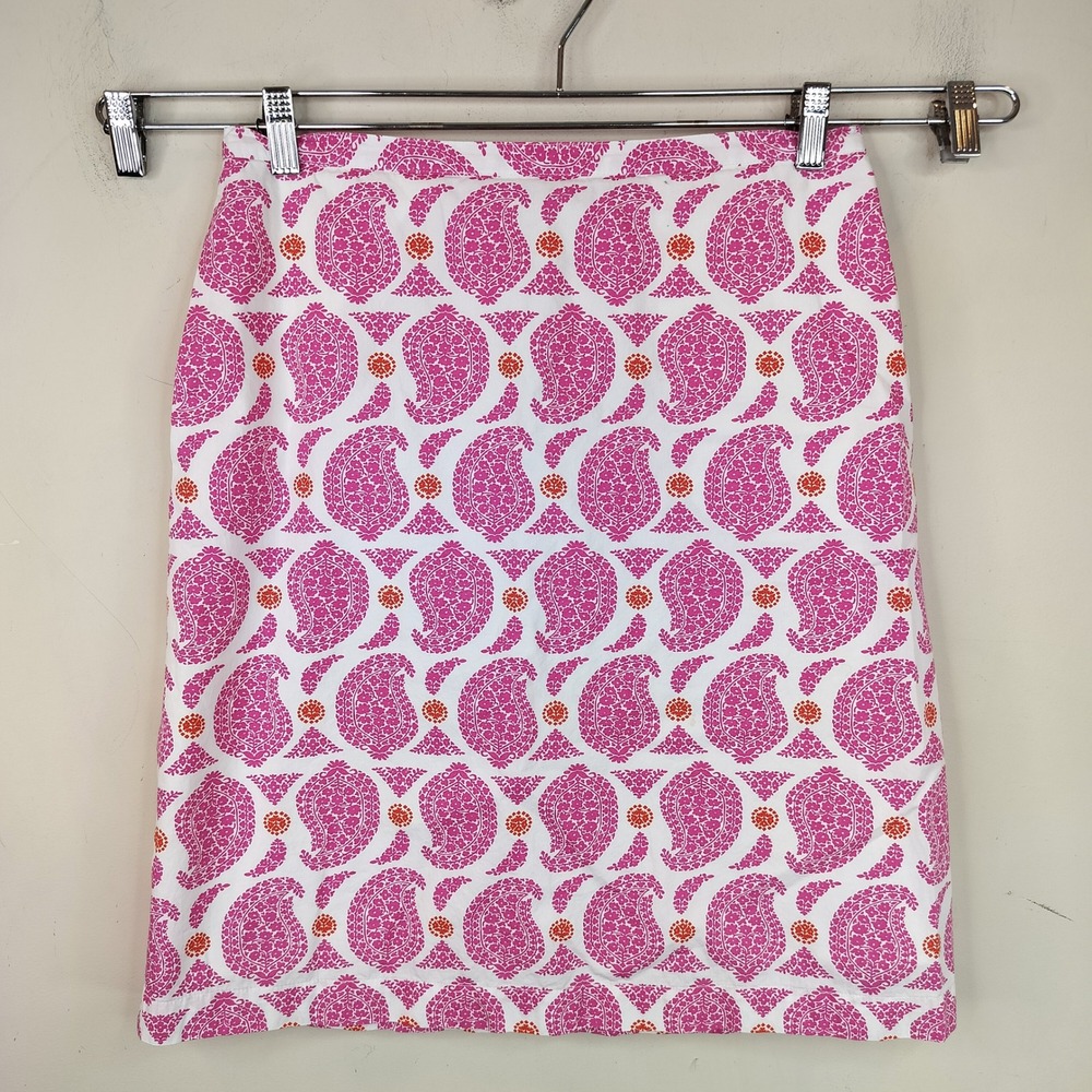 Boden Pencil Skirt 8 US Womens Pink White Paisley Pattern Cotton